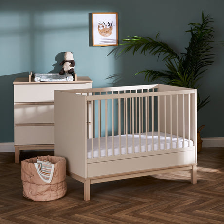 Obaby Astrid Mini 2 Piece Nursery Furniture Set with Mini Cot Bed and Dresser - Satin