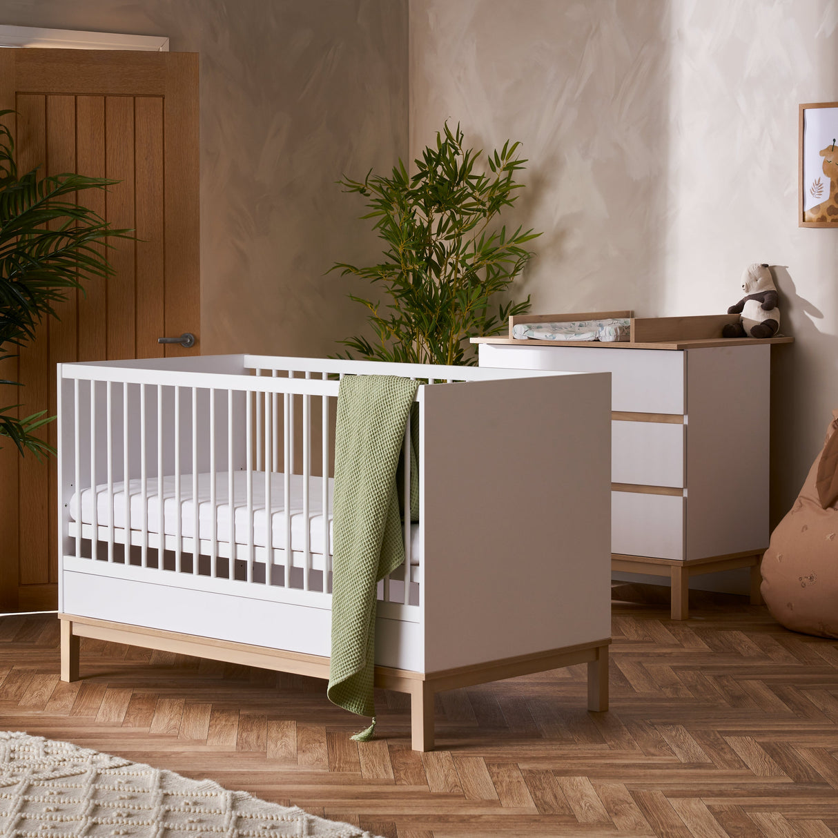 Obaby Astrid 2 Piece Nursery Furniture Set with Cot Bed and Dresser - White