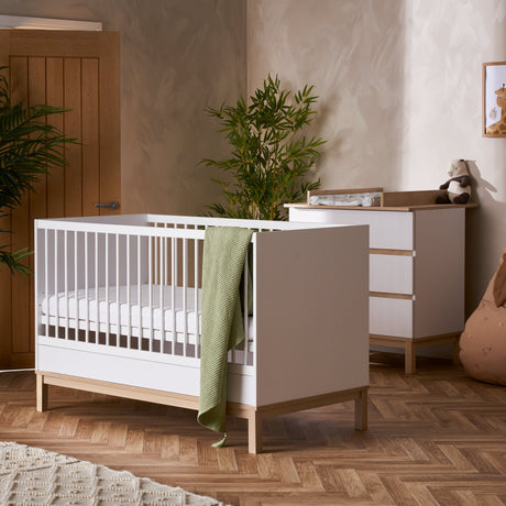 Obaby Astrid 2 Piece Nursery Furniture Set with Cot Bed and Dresser - White