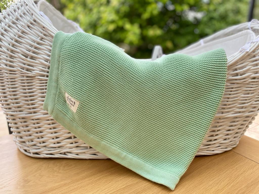 Cotton Boulevard Organic Cotton Knitted Baby Blanket 100x80cm - Sage Green