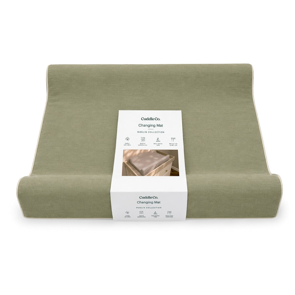 CuddleCo Wedge Muslin Changing Mat - Olive Green