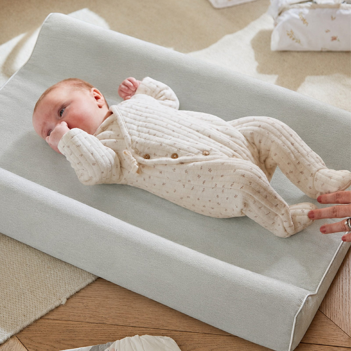 CuddleCo Wedge Muslin Changing Mat - Sea Salt Blue