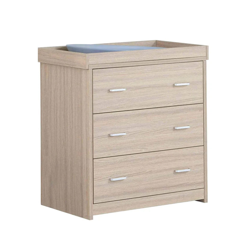 Babymore Luno 3 Piece Nursery Furniture Set with Cot Bed, Under Drawer, Dresser and Wardrobe - Oak