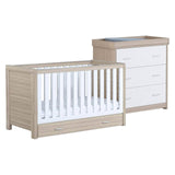 Babymore Luno 2 Piece Nursery Furniture Set with Cot Bed, Under Drawer and Dresser - White / Oak