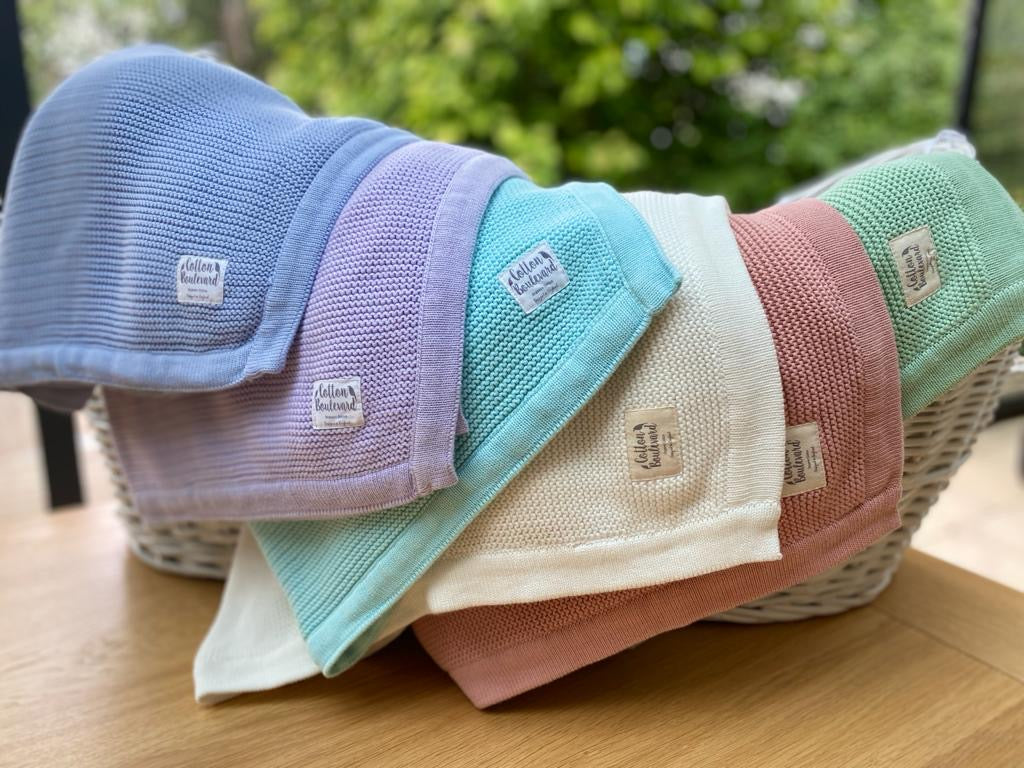 Cotton Boulevard Organic Cotton Knitted Baby Blanket 100x80cm - Aqua