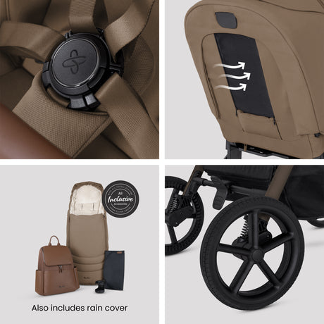 Silver Cross Breez Ultimate Family Travel System with Glide Plus 360, Approach Plus 360 Car Seat and ISOFIX Base - Maple