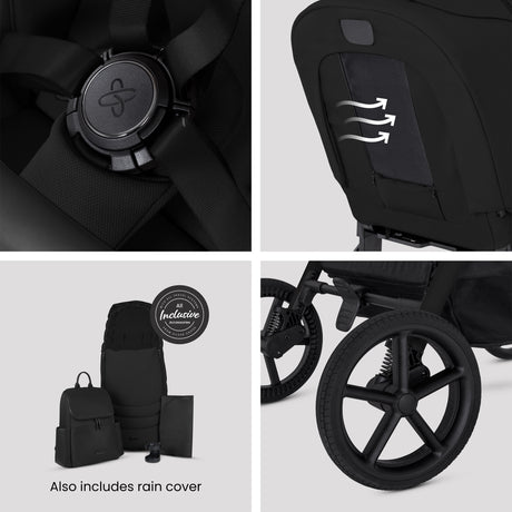 Silver Cross Breez Ultimate Family Travel System with Glide Plus 360, Approach Plus 360 Car Seat and ISOFIX Base - Onyx