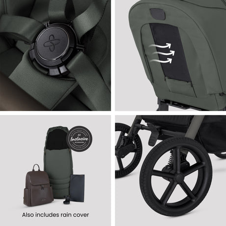 Silver Cross Breez Ultimate Family Travel System with Glide Plus 360, Approach Plus 360 Car Seat and ISOFIX Base - Pewter