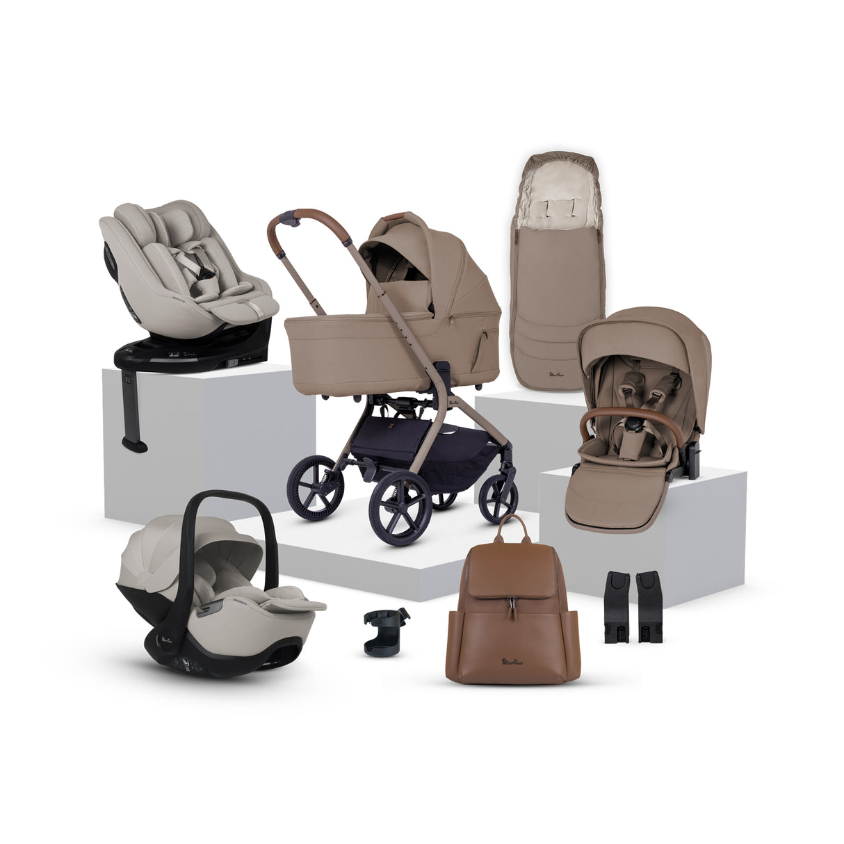 Silver Cross Breez Ultimate Family Travel System with Glide Plus 360, Approach Plus 360 Car Seat and ISOFIX Base - Champagne