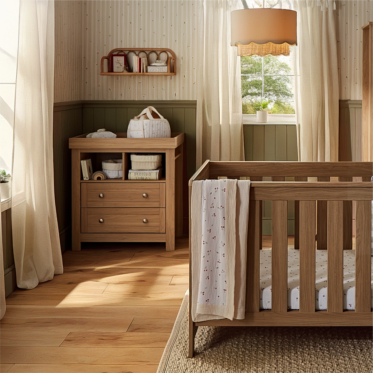 CuddleCo Burford 2 Piece Nursery Furniture Set with Cot Bed and Dresser - Oak