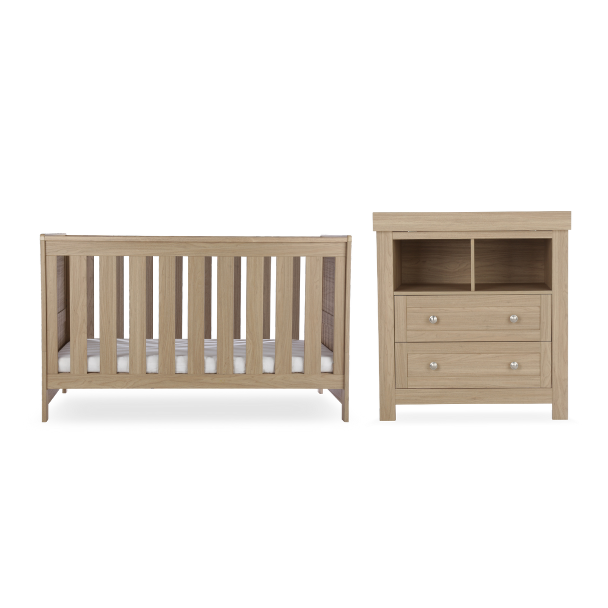 CuddleCo Burford 2 Piece Nursery Furniture Set with Cot Bed and Dresser - Oak