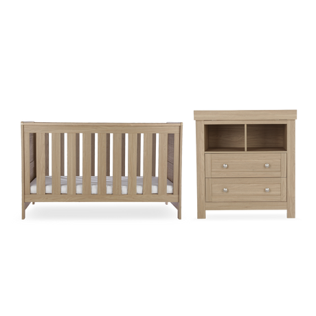 CuddleCo Burford 2 Piece Nursery Furniture Set with Cot Bed and Dresser - Oak