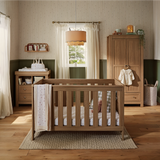 CuddleCo Burford 3 Piece Nursery Furniture Set with Cot Bed, Dresser & Wardrobe - Oak