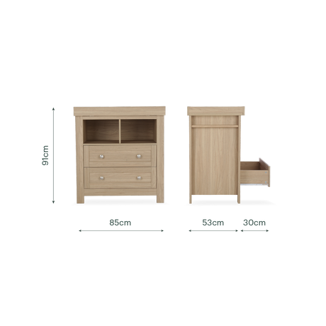 CuddleCo Burford 2 Piece Nursery Furniture Set with Cot Bed and Dresser - Oak