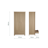 CuddleCo Burford 3 Piece Nursery Furniture Set with Cot Bed, Dresser & Wardrobe - Oak