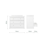 CuddleCo Beaumont Grand 3 Piece Nursery Furniture Set with Cot Bed, Dresser & Wardrobe - White