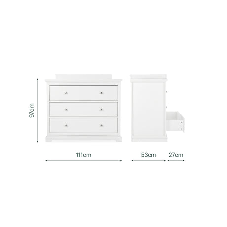 CuddleCo Beaumont 3 Piece Nursery Furniture Set with Cot Bed, Dresser & Wardrobe - White