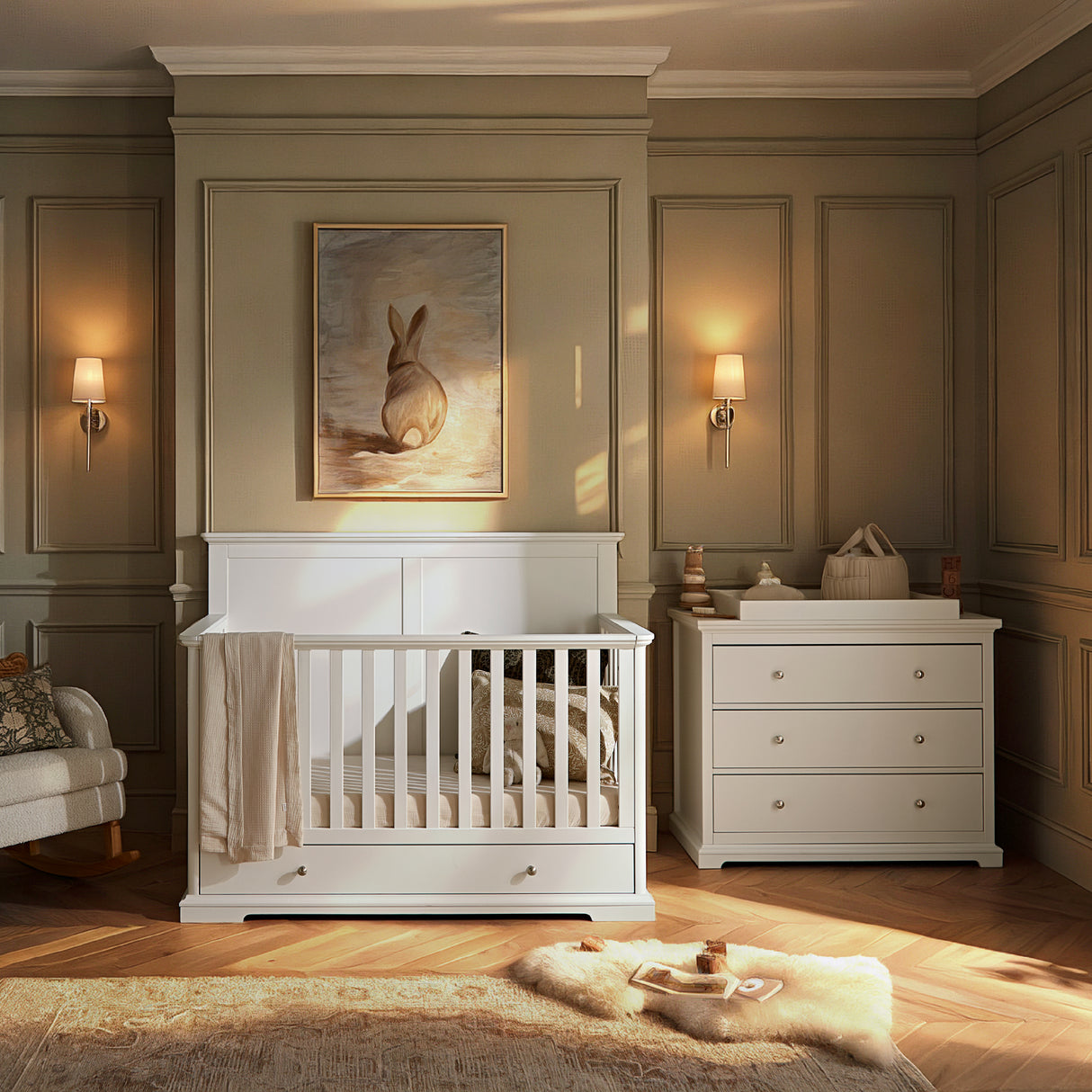 CuddleCo Beaumont Grand 2 Piece Nursery Furniture Set with Cot Bed and Dresser - White