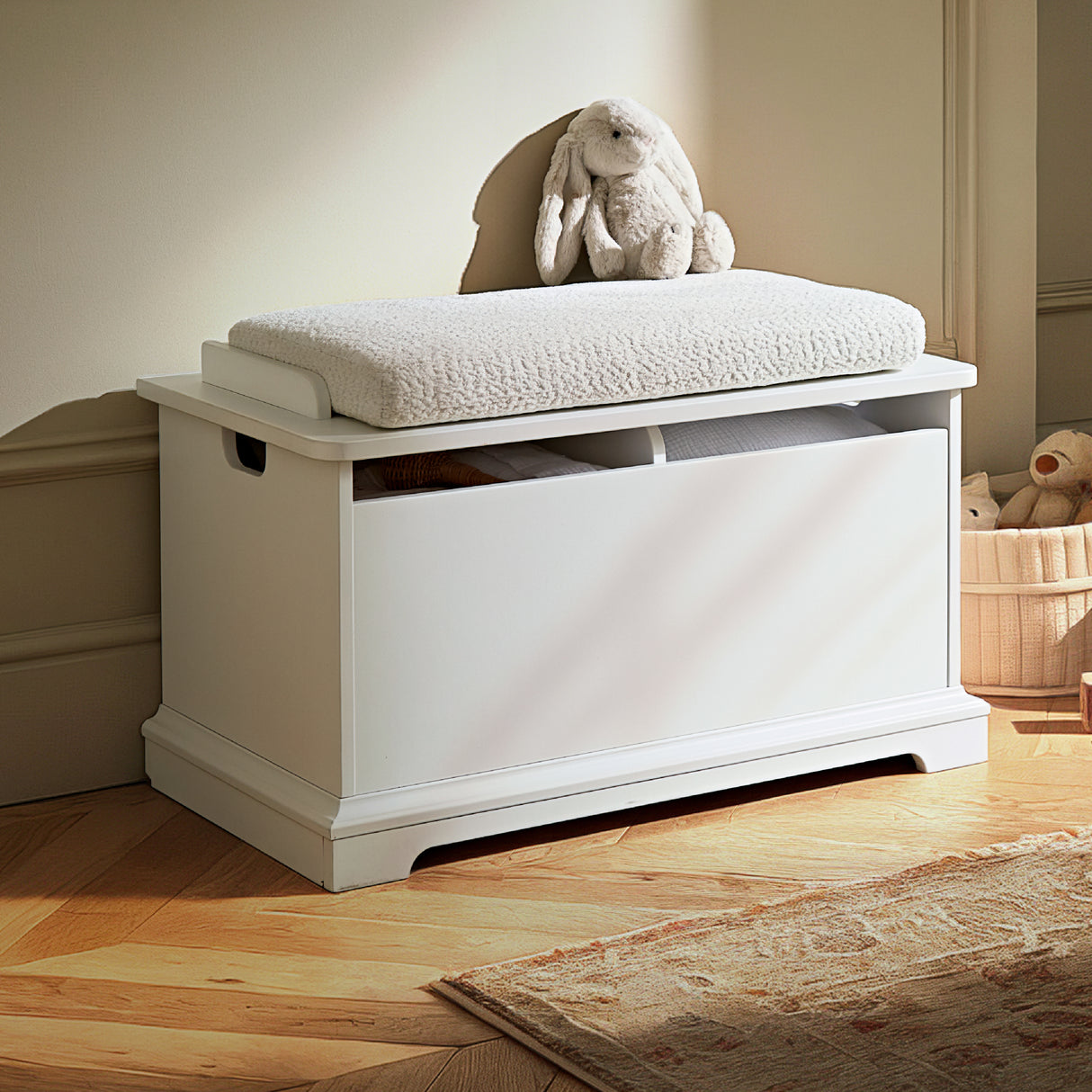 CuddleCo Beaumont Toy Storage Box with Cushion - White