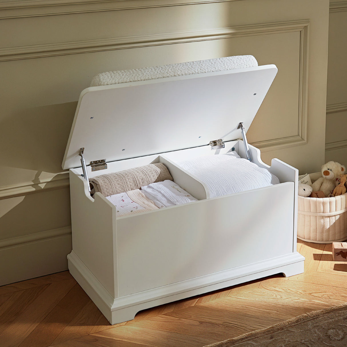 CuddleCo Beaumont Toy Storage Box with Cushion - White