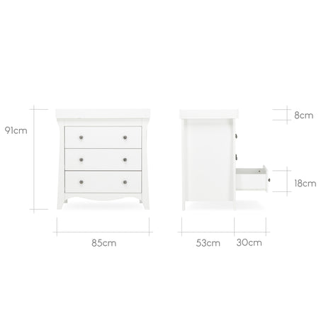 CuddleCo Clara 2 Piece Nursery Furniture Set with Cot Bed and Dresser - White