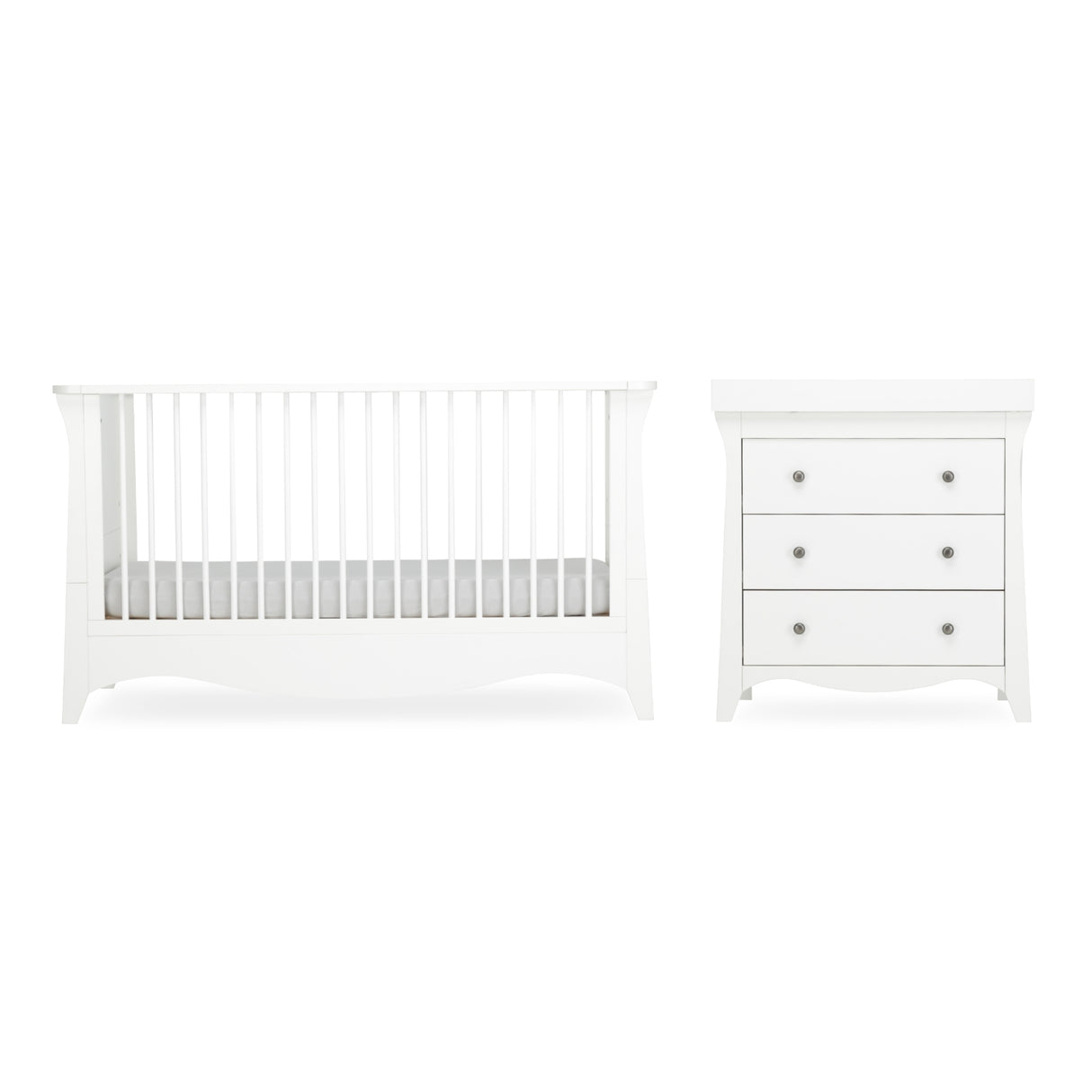 CuddleCo Clara 2 Piece Nursery Furniture Set with Cot Bed and Dresser - White
