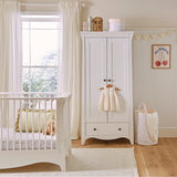 CuddleCo Clara 3 Piece Nursery Furniture Set with Cot Bed, Dresser and Wardrobe - White