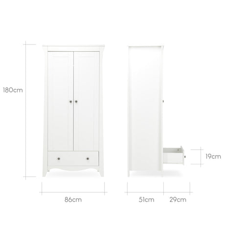 CuddleCo Clara 3 Piece Nursery Furniture Set with Cot Bed, Dresser and Wardrobe - White
