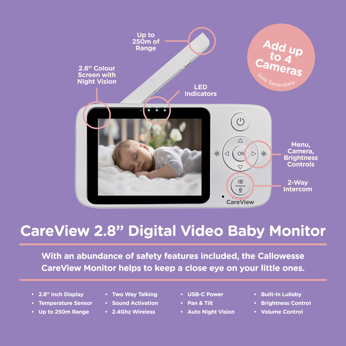 Callowesse CareView 2.8" Digital Video Baby Monitor Twin Camera Bundle