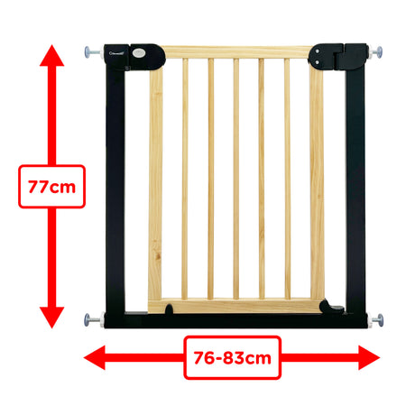 Callowesse Wood & Metal Pressure Fit Baby & Toddler Door & Stair Safety Gate | 76-83cm x H77cm - Black
