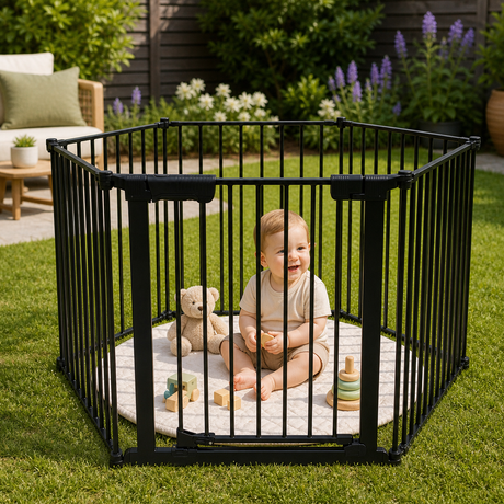 Callowesse XL Extendable Hexagonal Playpen, Fireguard and Room Divider - Black