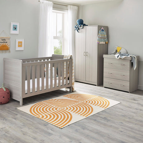 Babymore Caro 3 Piece Nursery Furniture Set with Cot Bed, Dresser and Wardrobe - Grey Wash