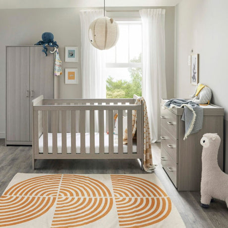 Babymore Caro 2 Piece Nursery Furniture Set with Cot Bed & Dresser - Grey Wash