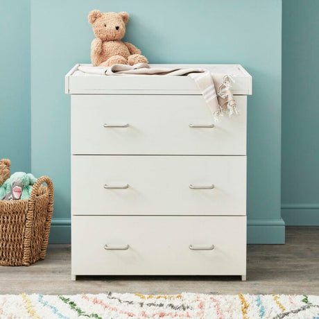 Babymore Caro 2 Piece Nursery Furniture Set with Cot Bed & Dresser - White Wash