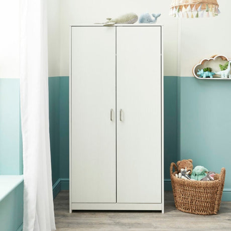 Babymore Caro 3 Piece Nursery Furniture Set with Cot Bed, Dresser and Wardrobe - White Wash