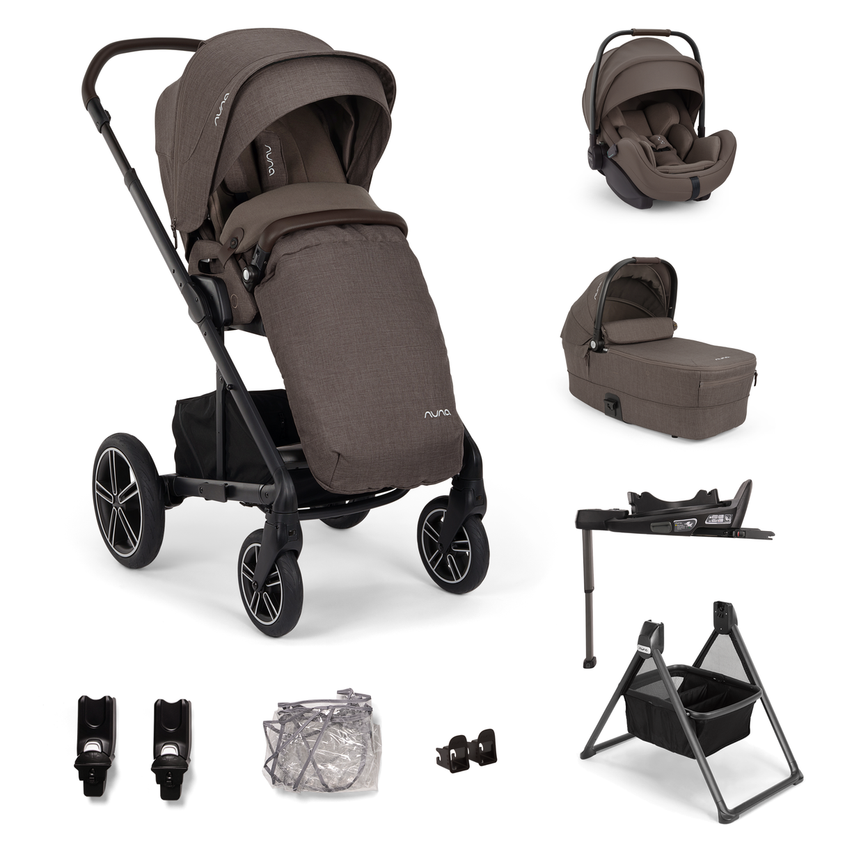 Nuna Mixx Next Travel System with ARRA Flex Car Seat, Curv ISOFIX Base & Stand- Chestnut