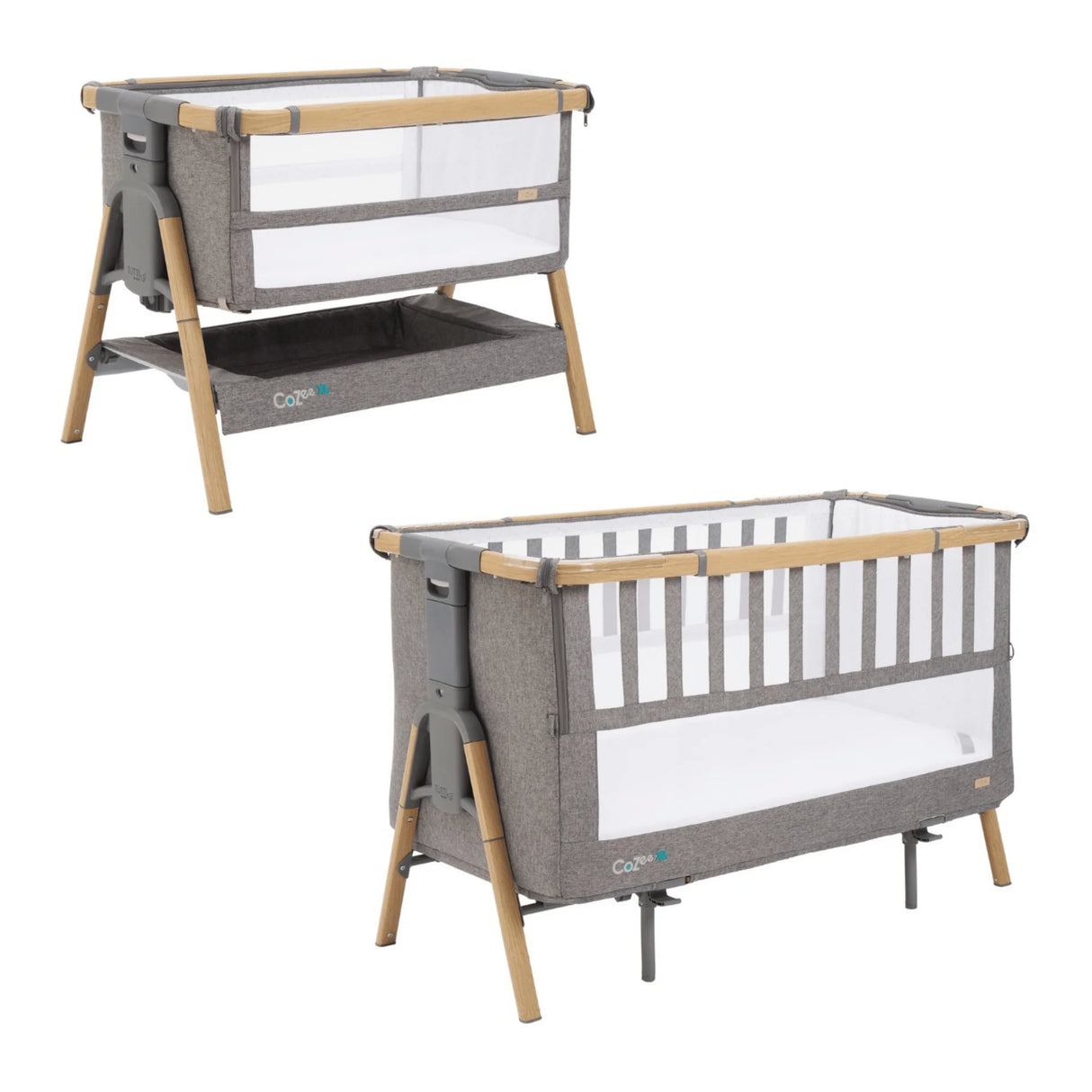 Tutti Bambini Cozee XL Bedside Crib & Cot - Oak & Charcoal
