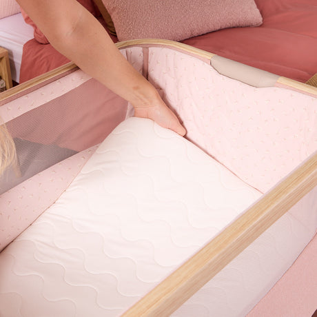 Tutti Bambini Cozee Air 2 Bedside Crib - Drifted Oak & Blush