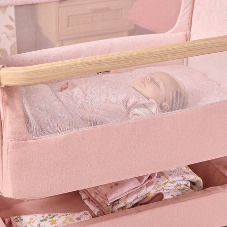 Tutti Bambini Cozee Air 2 Bedside Crib - Drifted Oak & Blush