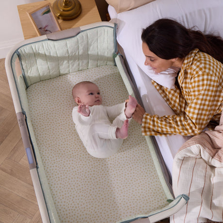 Tutti Bambini Cozee Sense Bedside Crib - White Wash & Kelp