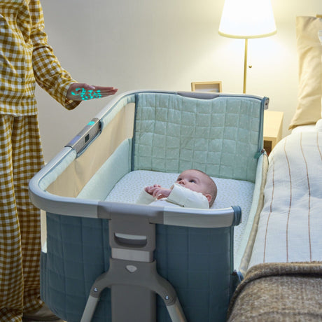 Tutti Bambini Cozee Sense Bedside Crib - White Wash & Kelp