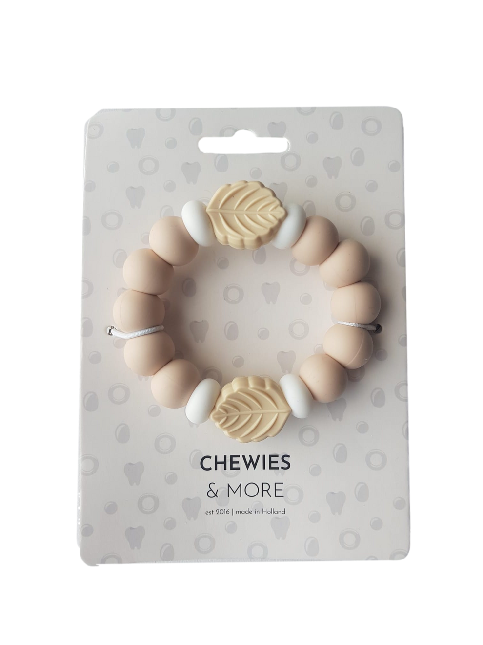 Chewies Silicone Leaf Teething Bangle - Pale Pink/Beige
