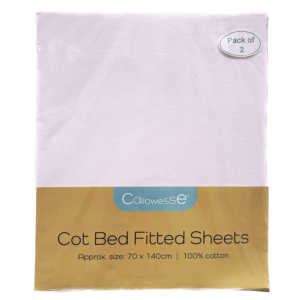 Callowesse Cotton Cot Bed Fitted Sheets 70x140cm (2 Pack) - Pink