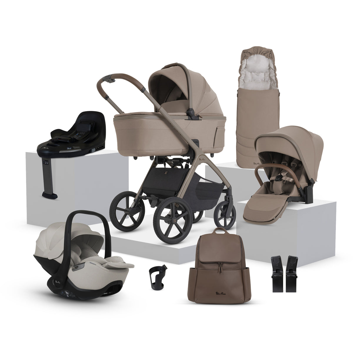 Silver Cross Cove 2 Ultimate Bundle with Glide Plus 360 Infant Car Seat and ISOFIX Base Plus - Champagne
