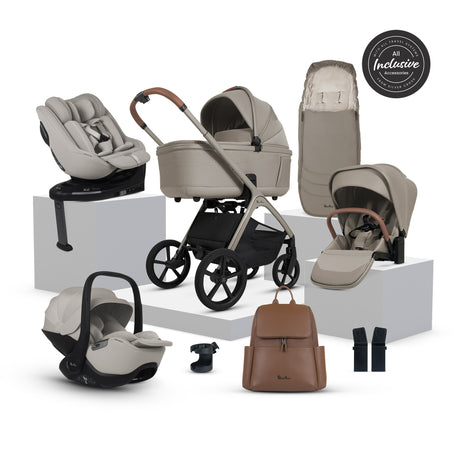 Silver Cross Cove Ultimate Family Travel System with Glide Plus 360, Approach Plus 360 Car Seat and ISOFIX Base - Champagne