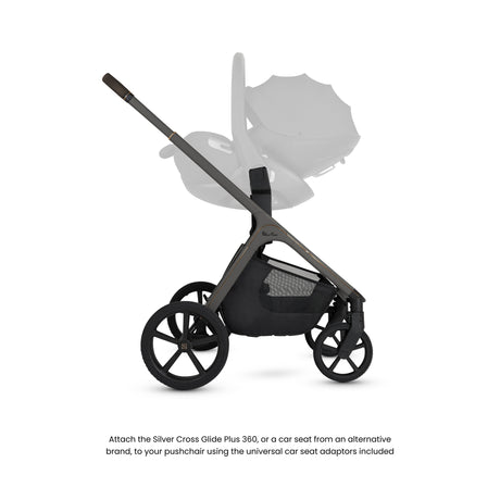 Silver Cross Cove Ultimate Family Travel System with Glide Plus 360, Approach Plus 360 Car Seat and ISOFIX Base - Pewter