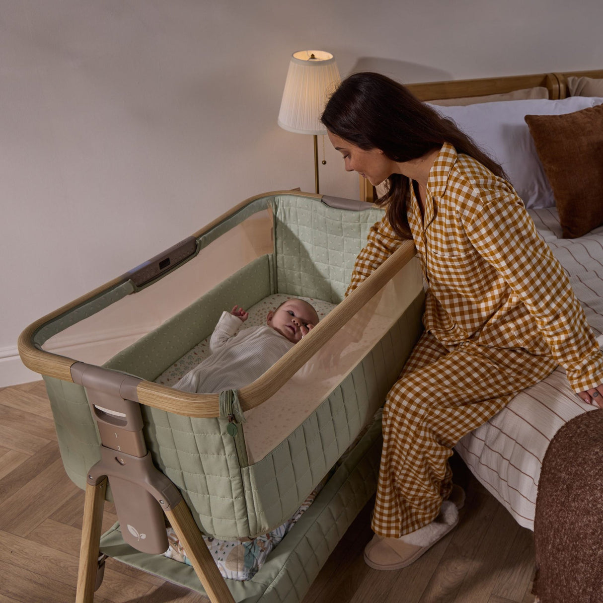 Tutti Bambini Cozee Sense Bedside Crib - Drifted Oak & Eucalyptus