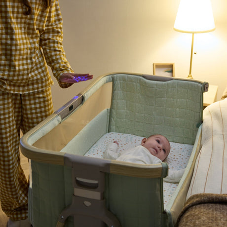 Tutti Bambini Cozee Sense Bedside Crib - Drifted Oak & Eucalyptus