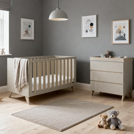 Babymore Dante 2 Piece Nursery Furniture Set with Cot bed and Chest Changer - Cashmere