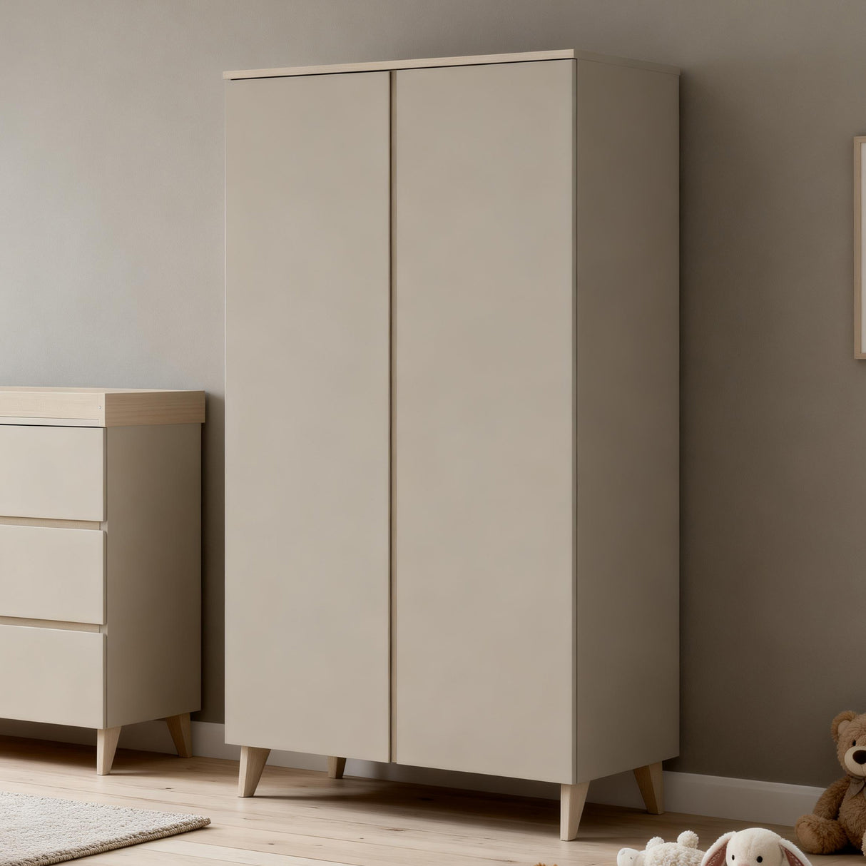 Babymore Dante 3 Piece Nursery Room Set with Cot bed, Chest Changer and Wardrobe - Cashmere